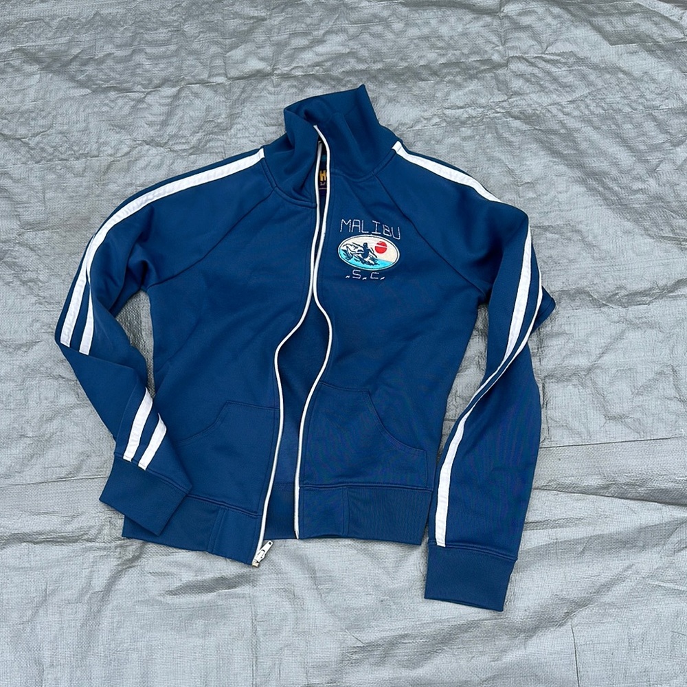 Hollister Varsity Jacket in Navy with White Stripes